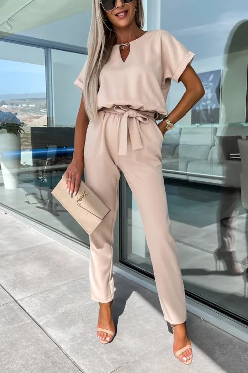 Madalena - Combinaison Noire Femme - Décolleté en V avec Taille Élastique et Poches-5