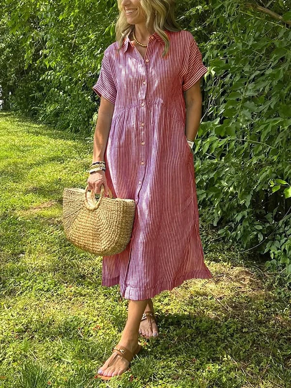 Robe Midi Femme en Lin Rayée - Chloé