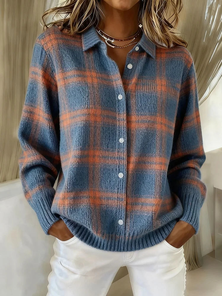 Hélène | Pull Chic Carreaux Col Rond