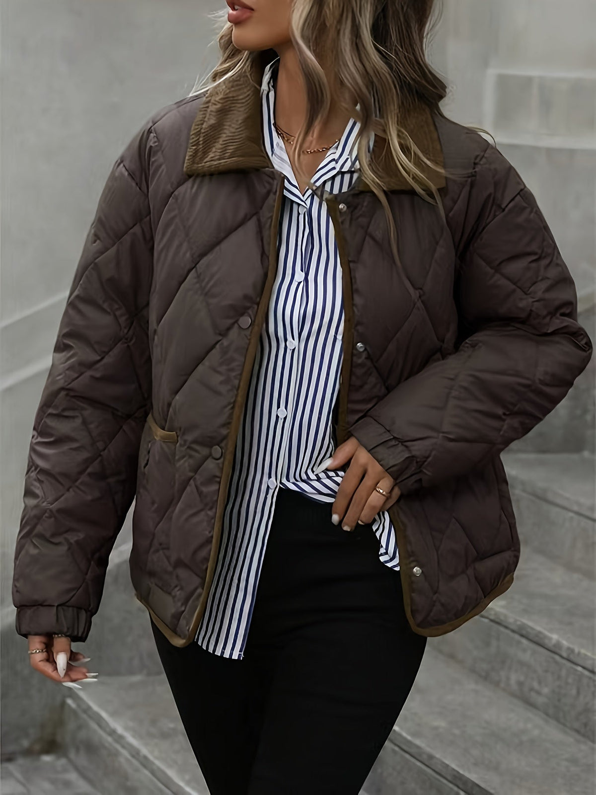 Camille - Doudoune Chic Matelassée Col Contrasté