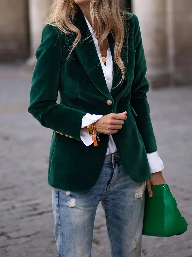 Caroline - Blazer Élégant Velours Boutonné