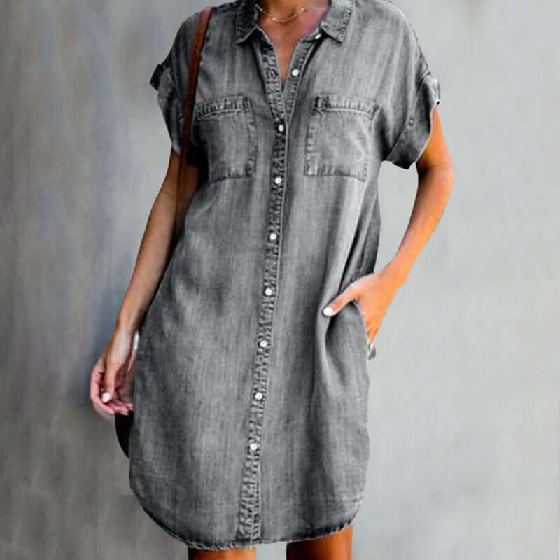 Robe Chemise Femme En Denim Manches Courtes - Malou
