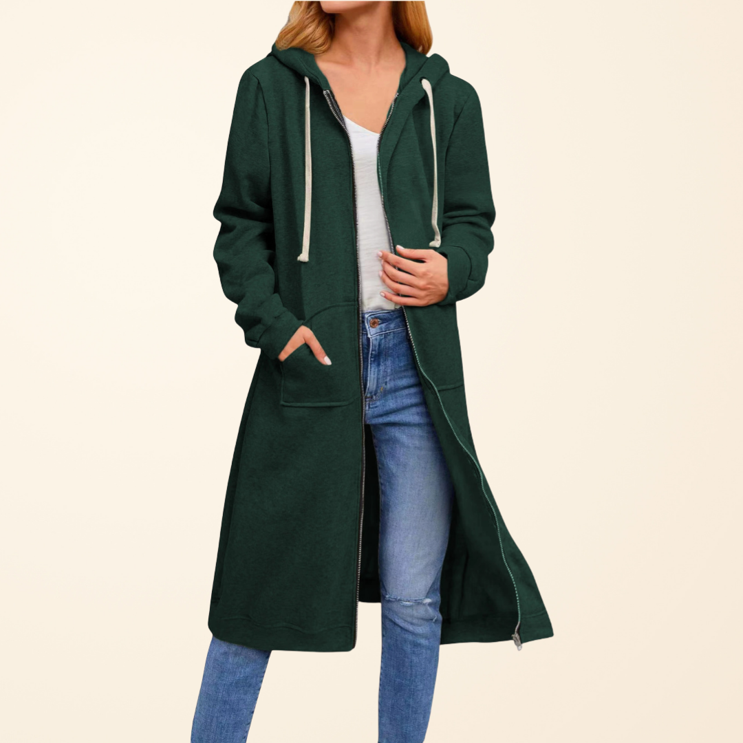 Sophie - Cardigan Élégant Maxi Zippé à Capuche
