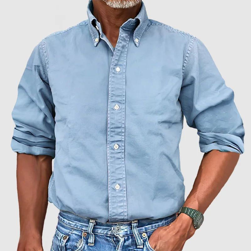 Hugo â Chemise Vintage Pour Hommes Avec Look DĂ©lavĂ© Et Manches Longues