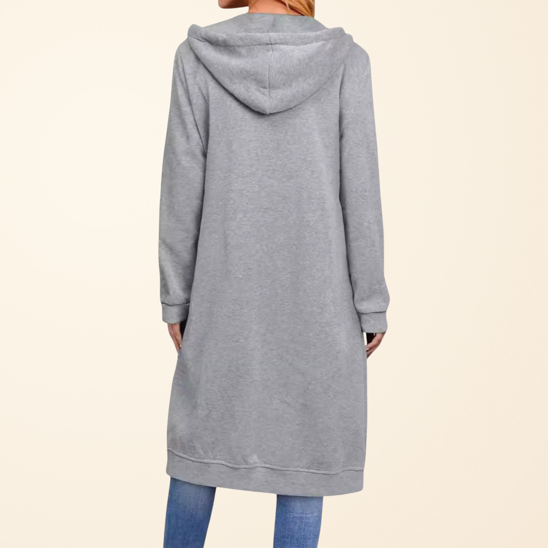 Sophie - Cardigan Élégant Maxi Zippé à Capuche