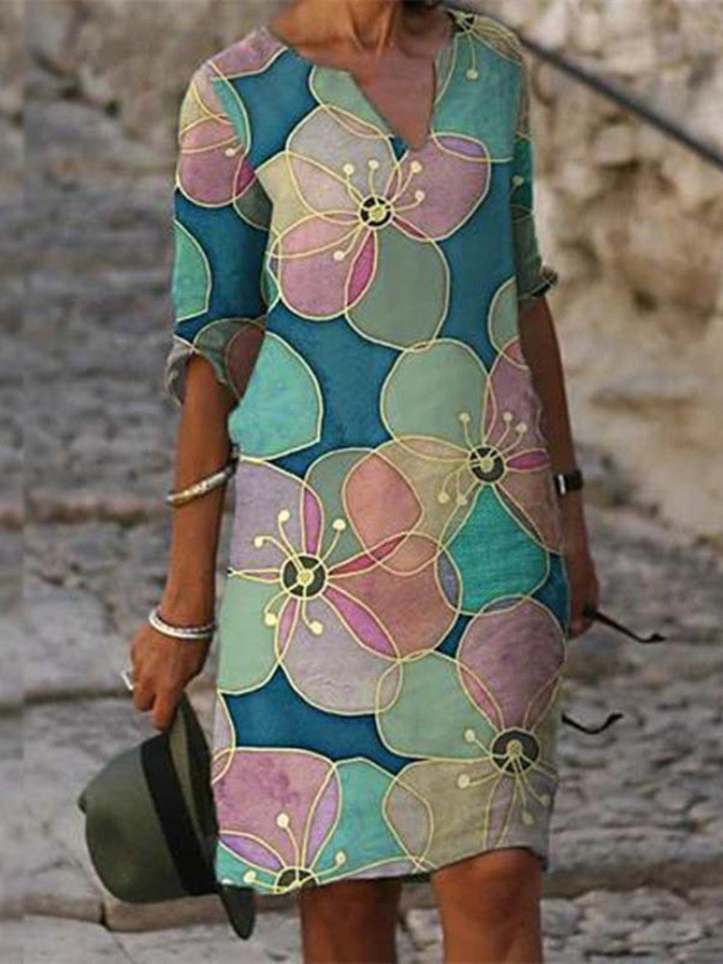 Camille - Robe Lin Fleurie Élégante