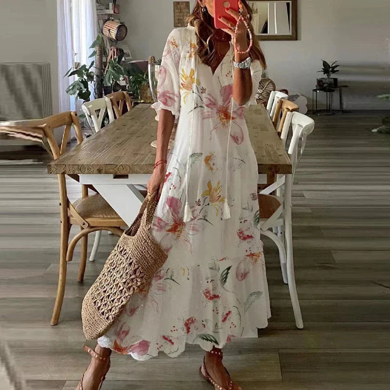 Émilie - Robe Maxi Bohème Fleurie Aquarelle Femme