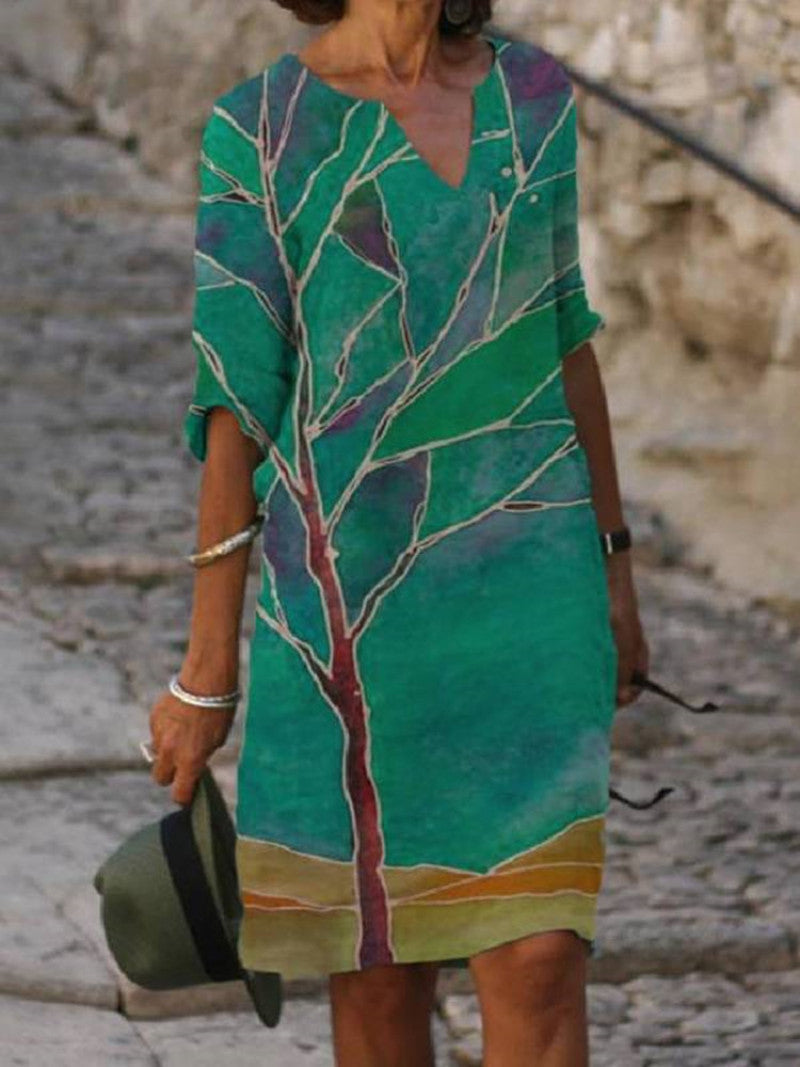 Camille - Robe Lin Fleurie Élégante