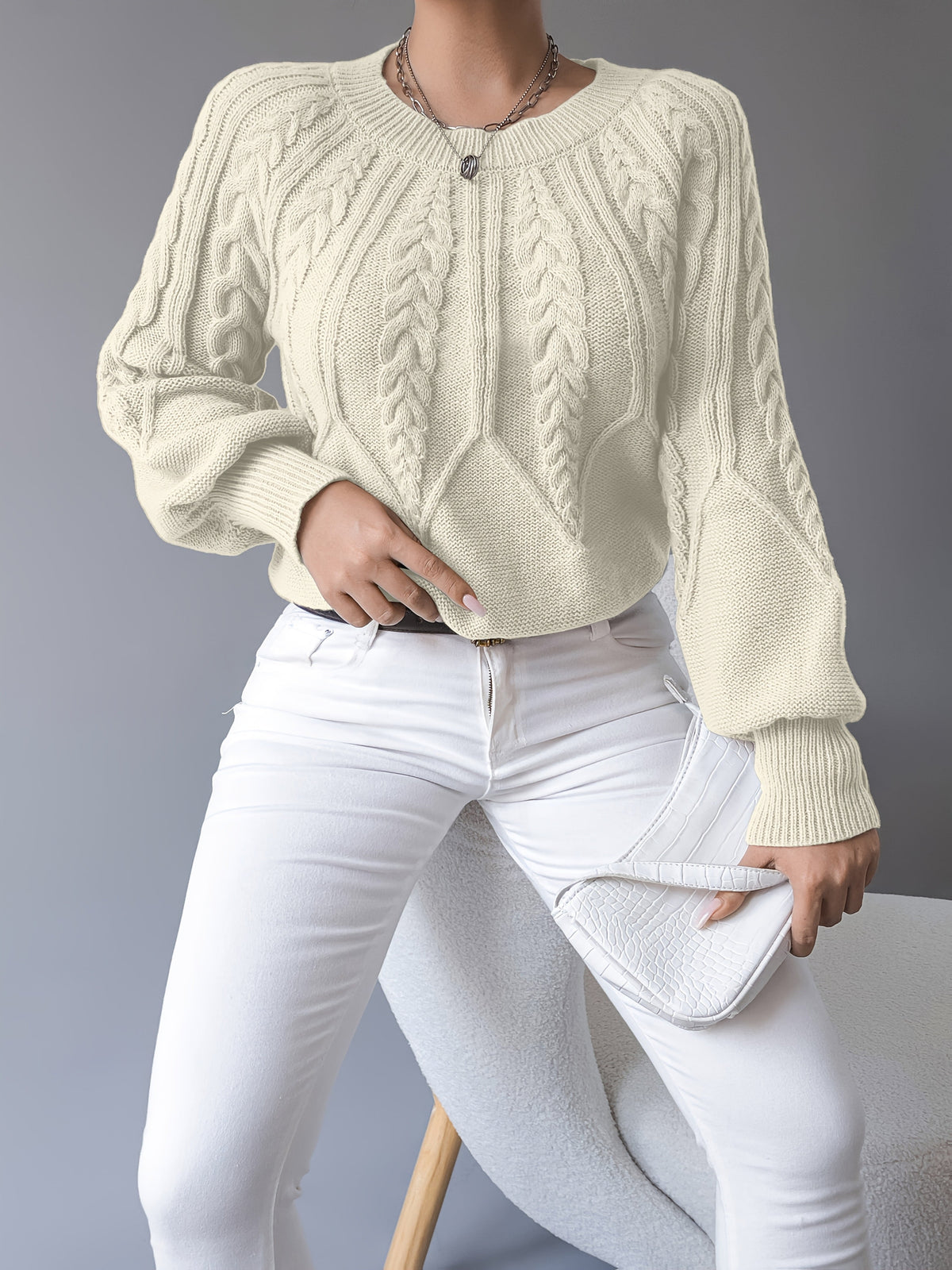 Sophie - Pull Élégant Torsadé Manches Bouffantes
