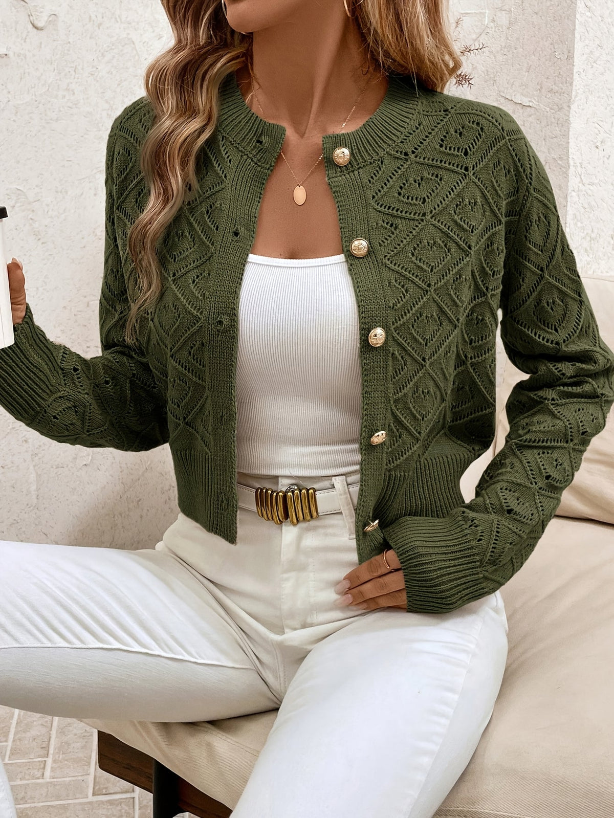 Sylvie - Cardigan Élégant Ajouré Boutonné