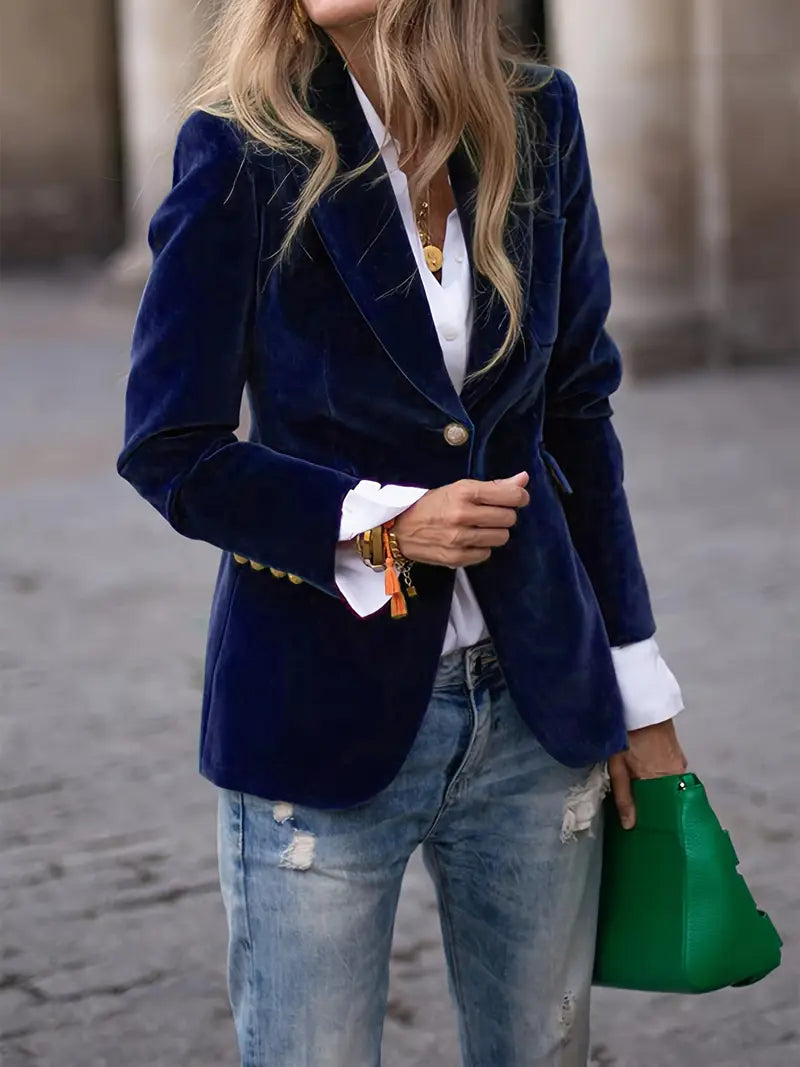 Caroline - Blazer Élégant Velours Boutonné