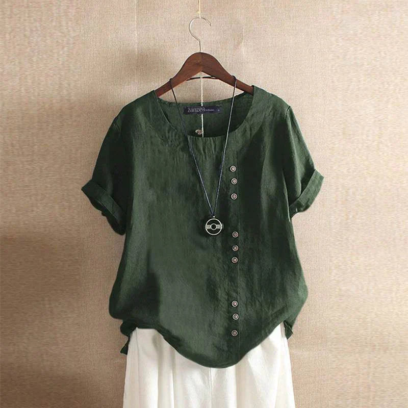 Chemise Femme En Lin Manches Courtes Bohème - Iris