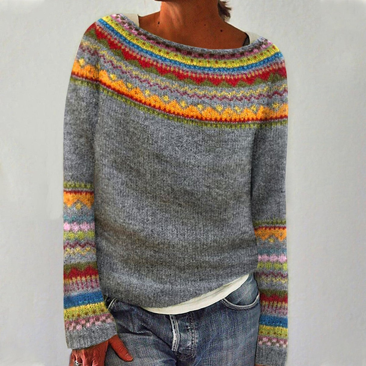 Sylvie - Pull Élégant Jacquard Col Rond