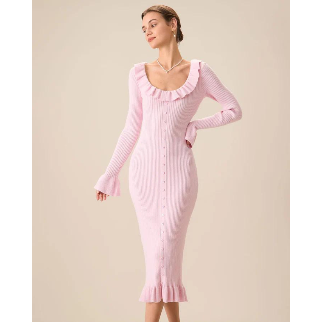 Mara - Robe midi noire à volants - Flatteuse et élégante - Ladies-1