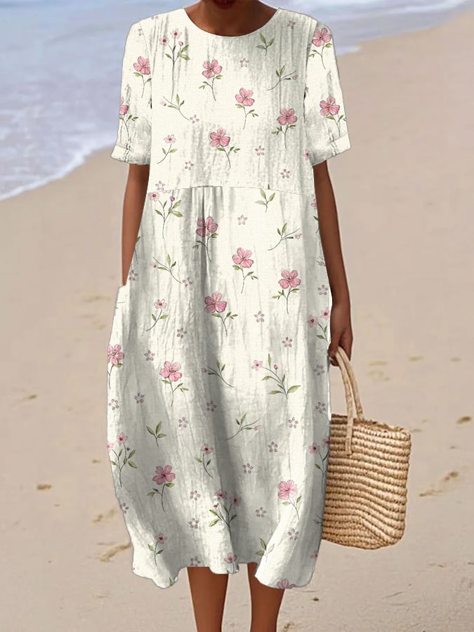 Robe Femme Imprimée Fleurs Manches Courtes - Zara