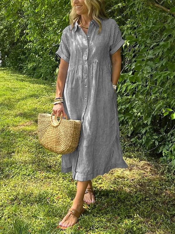 Robe Midi Femme en Lin Rayée - Chloé