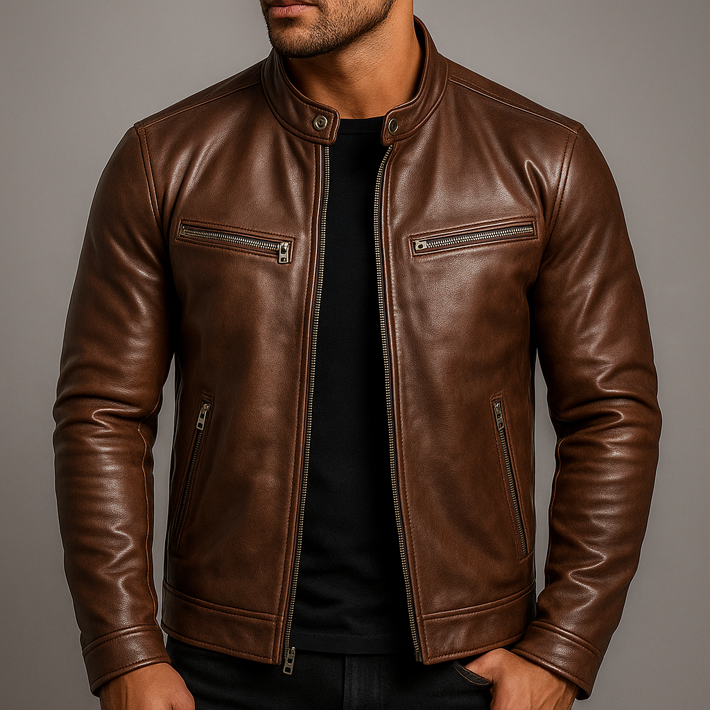 Vincent - Veste Élégante Cuir Col Montant