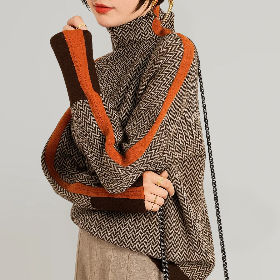Chloé | Pull Chic Col Montant Bicolore