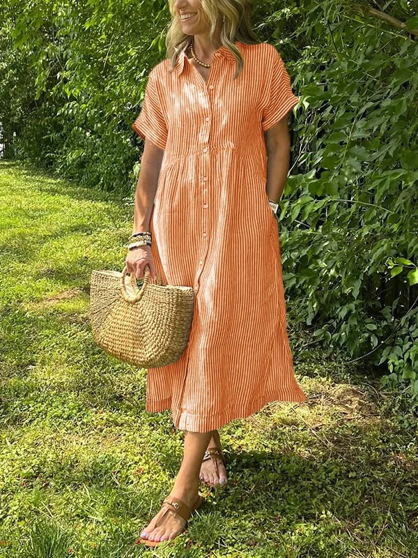 Robe Midi Femme en Lin Rayée - Chloé