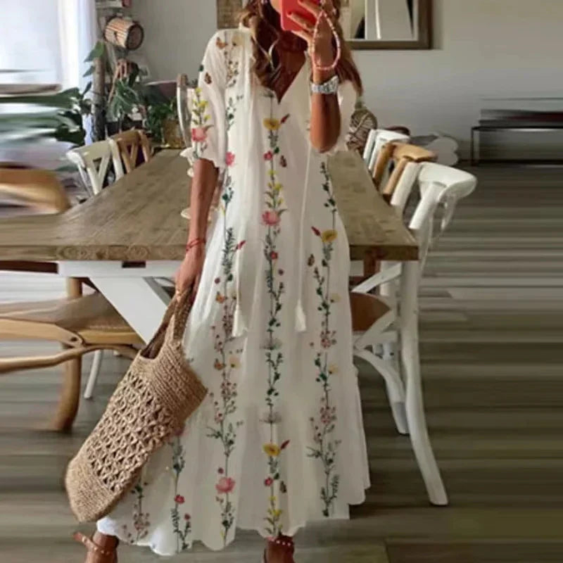 Émilie - Robe Maxi Bohème Fleurie Aquarelle Femme