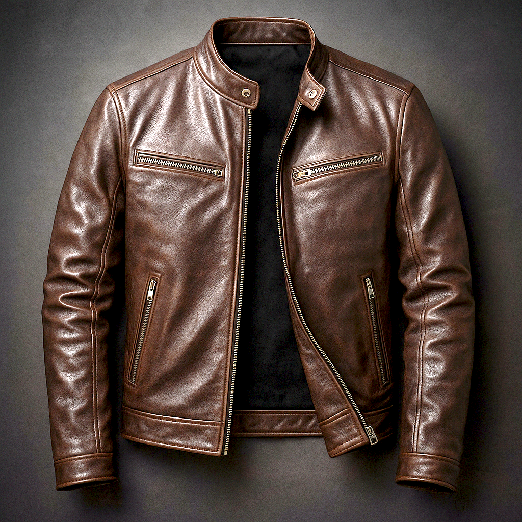 Vincent - Veste Élégante Cuir Col Montant