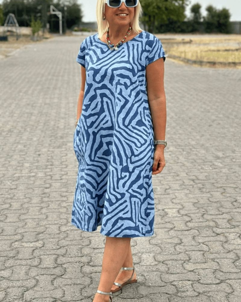 Martine - Robe Courte Femme en Lin Imprimée
