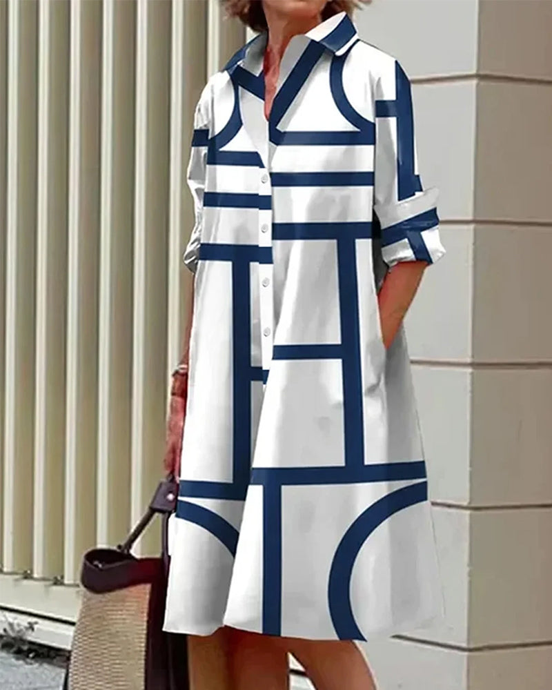 Estelle - Robe Imprimée Géométrique - Coupe Fluide - Femme