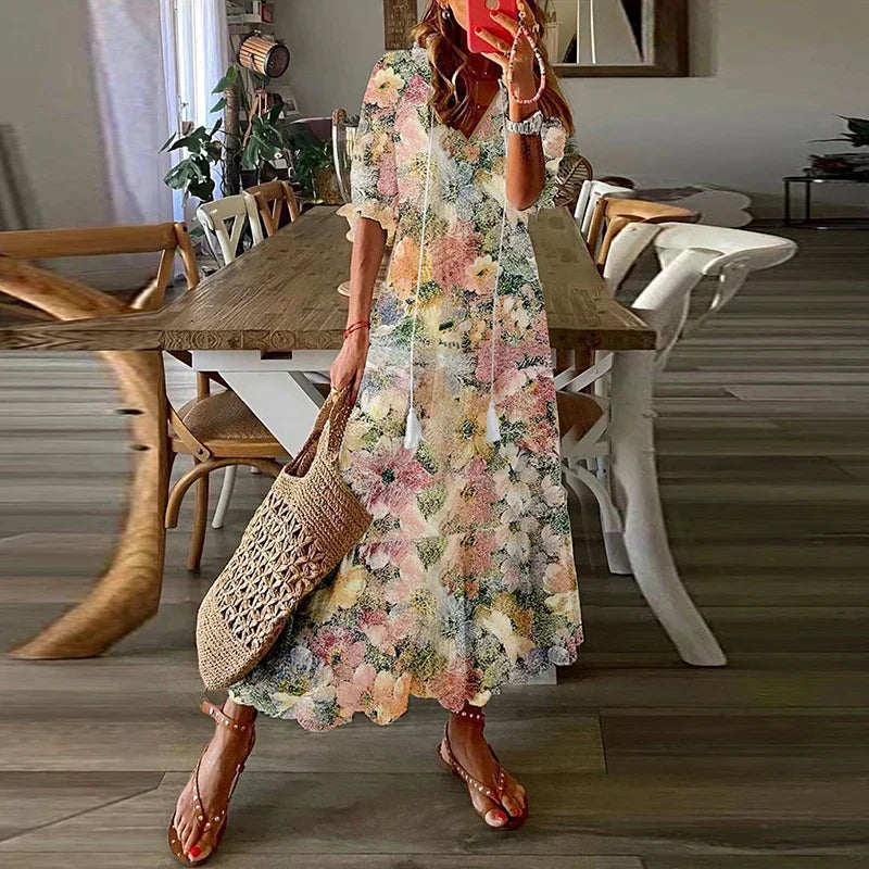 Ămilie - Robe Maxi BohĂšme Fleurie Aquarelle Femme