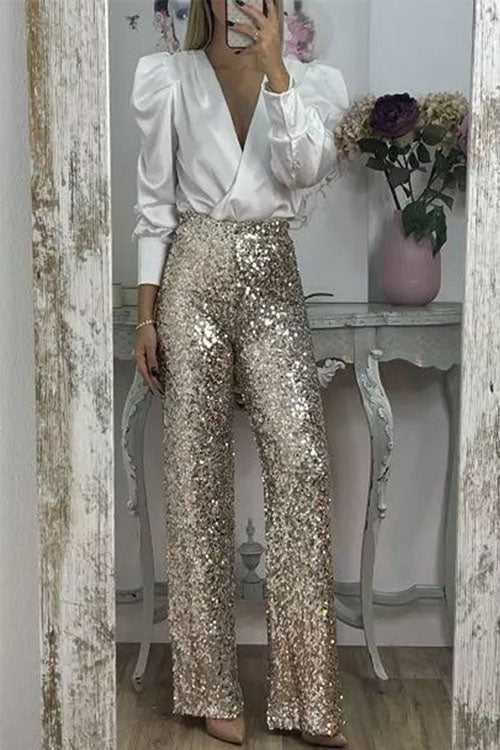 Juliette – Pantalon De Fête Évasé Avec Sequins Scintillants