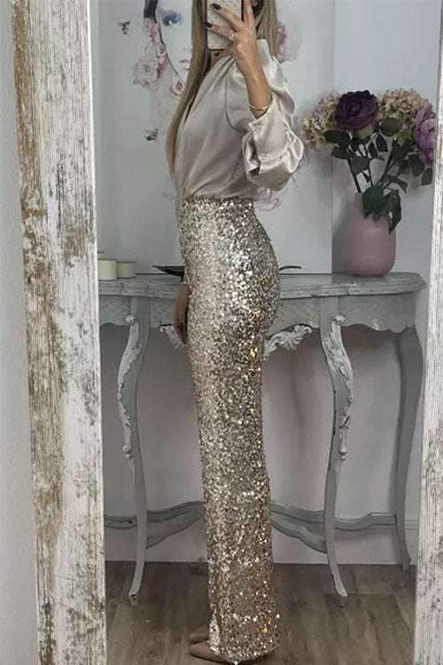Juliette – Pantalon De Fête Évasé Avec Sequins Scintillants