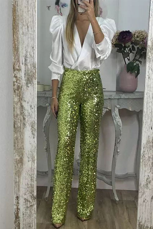 Juliette – Pantalon De Fête Évasé Avec Sequins Scintillants