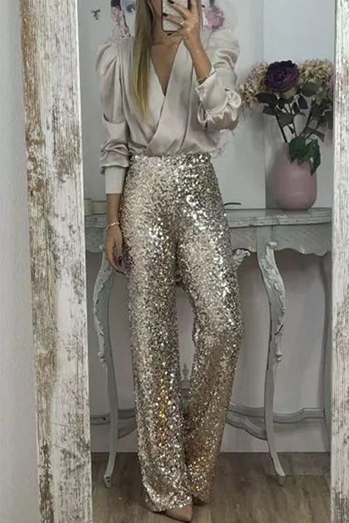 Juliette – Pantalon De Fête Évasé Avec Sequins Scintillants