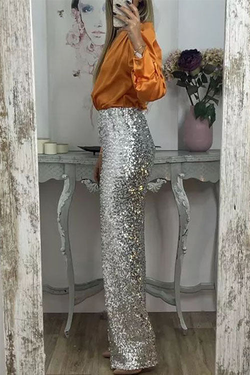 Juliette – Pantalon De Fête Évasé Avec Sequins Scintillants