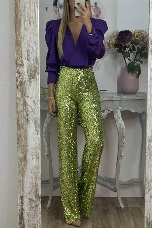 Juliette – Pantalon De Fête Évasé Avec Sequins Scintillants