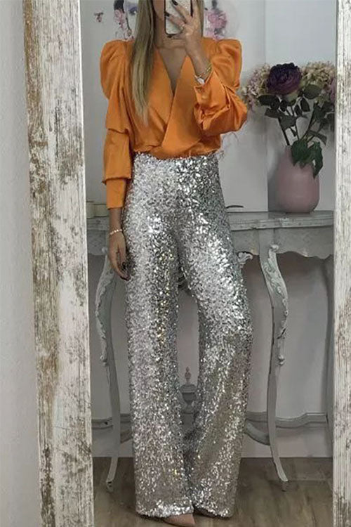 Juliette – Pantalon De Fête Évasé Avec Sequins Scintillants