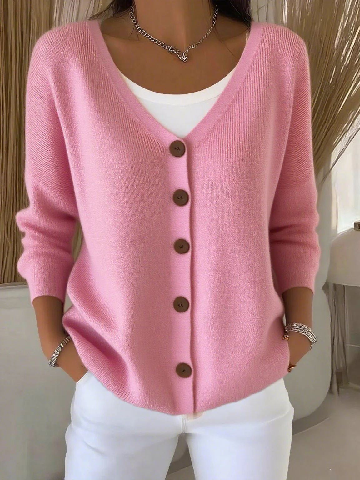 Delphine - Cardigan Élégant Col V Boutonné