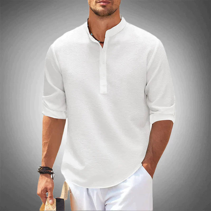 Milo - Chemise Lin Col Mao Manches Longues Homme