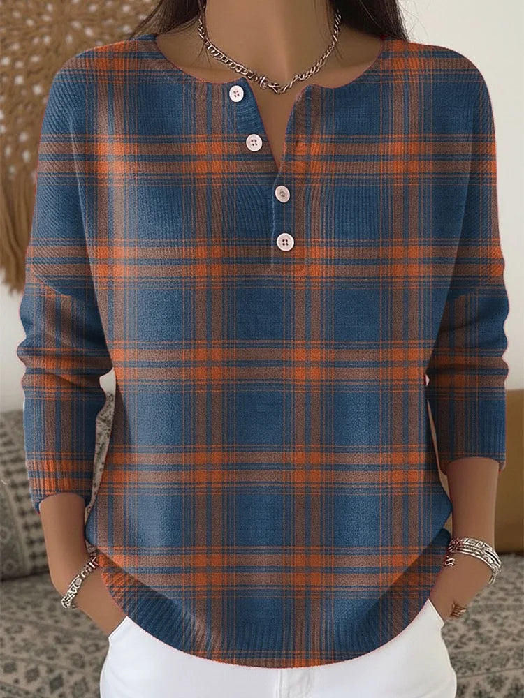 Hélène | Pull Chic Carreaux Col Rond