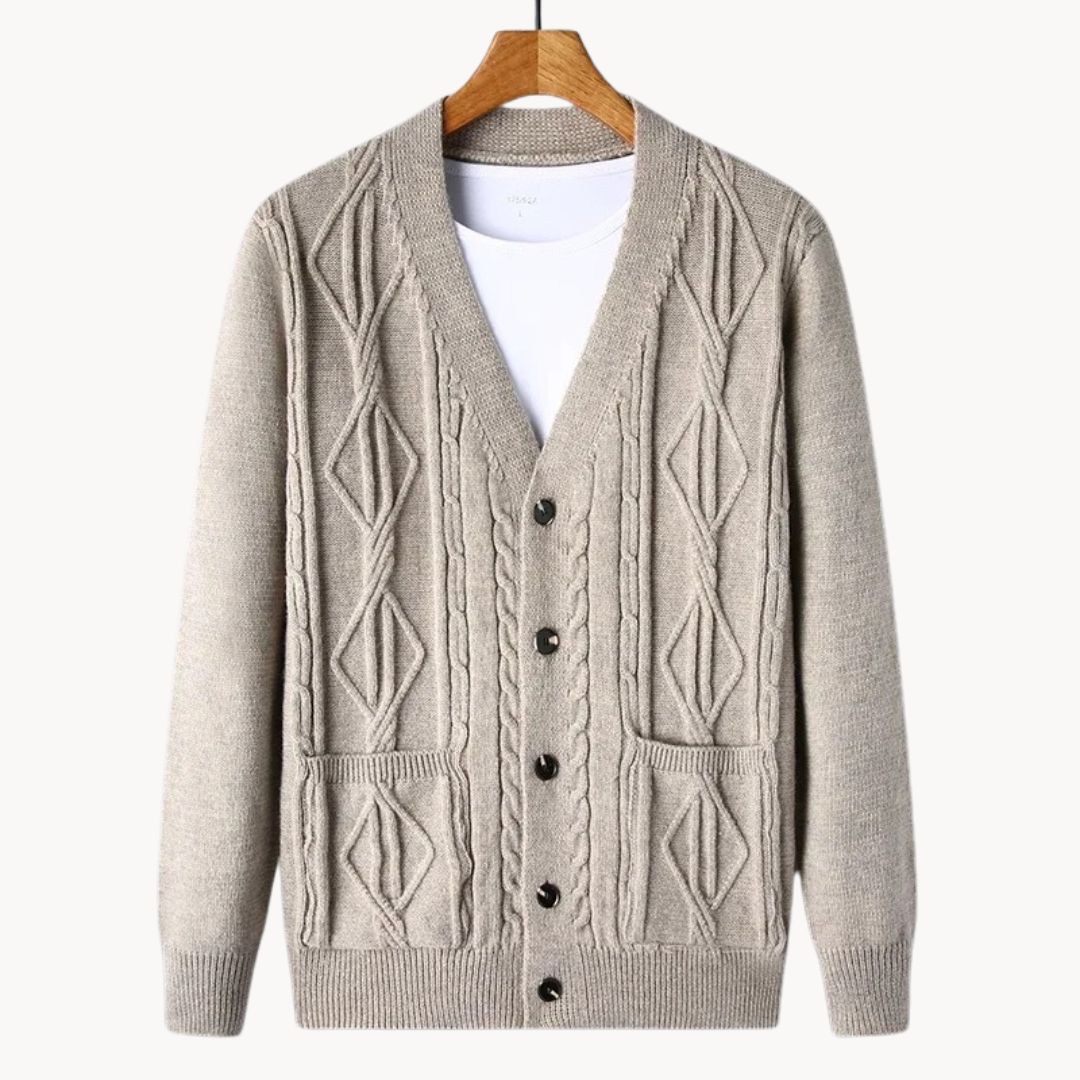 Bastien – Cardigan Raffiné Pour Hommes Avec Structure Côtelée