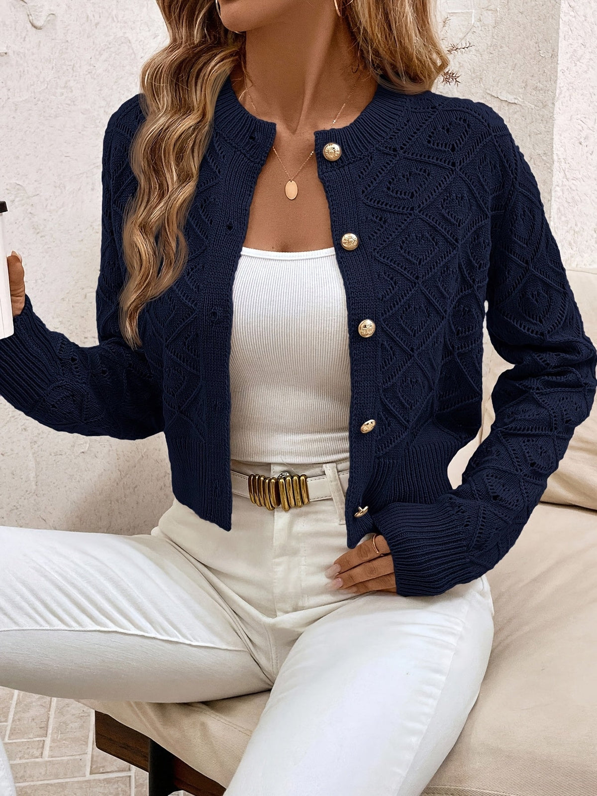 Sylvie - Cardigan Élégant Ajouré Boutonné
