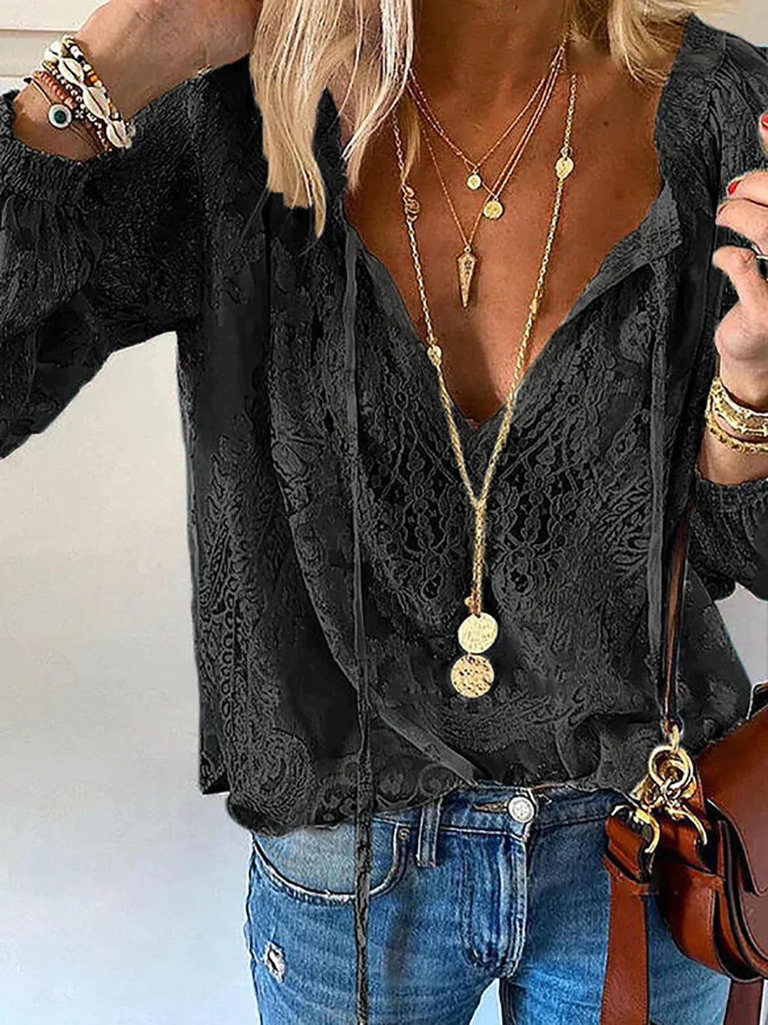Blouse Femme En Dentelle Col V BohÚme - Chloé