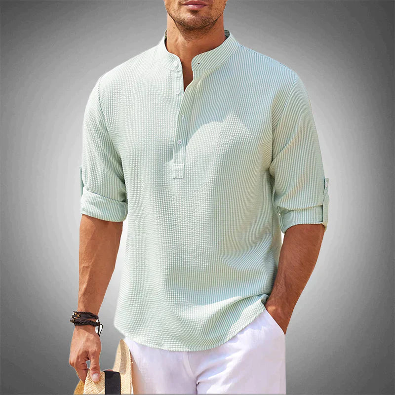 Milo - Chemise Lin Col Mao Manches Longues Homme