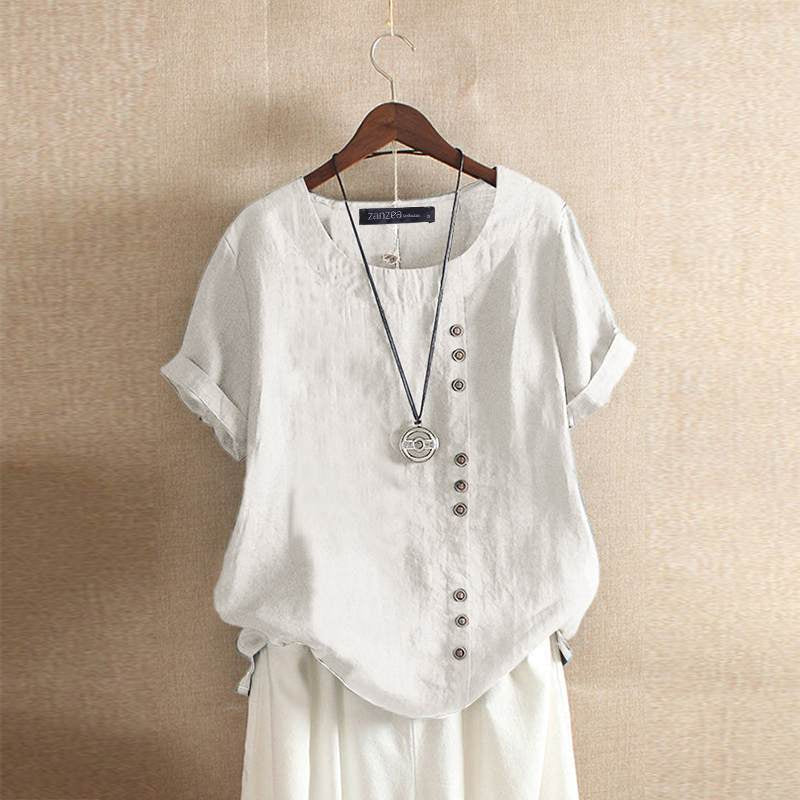 Chemise Femme En Lin Manches Courtes Bohème - Iris