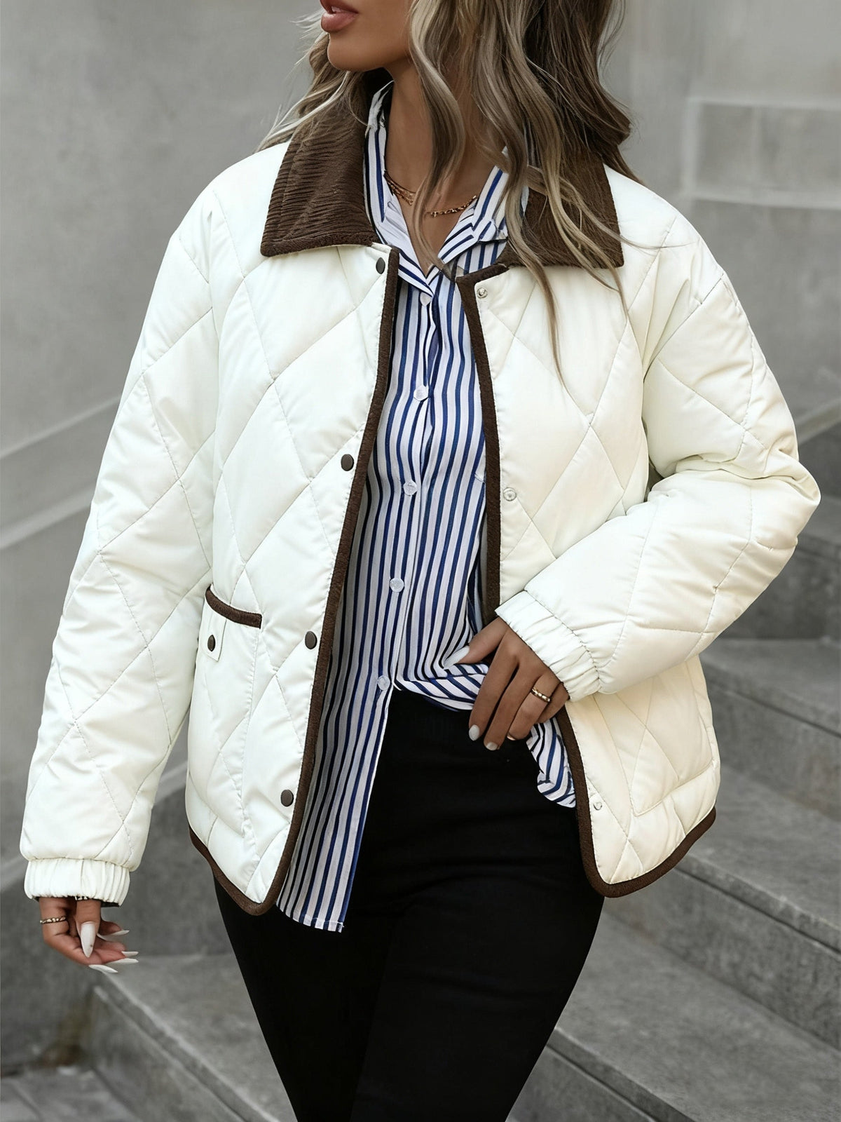 Camille - Doudoune Chic Matelassée Col Contrasté