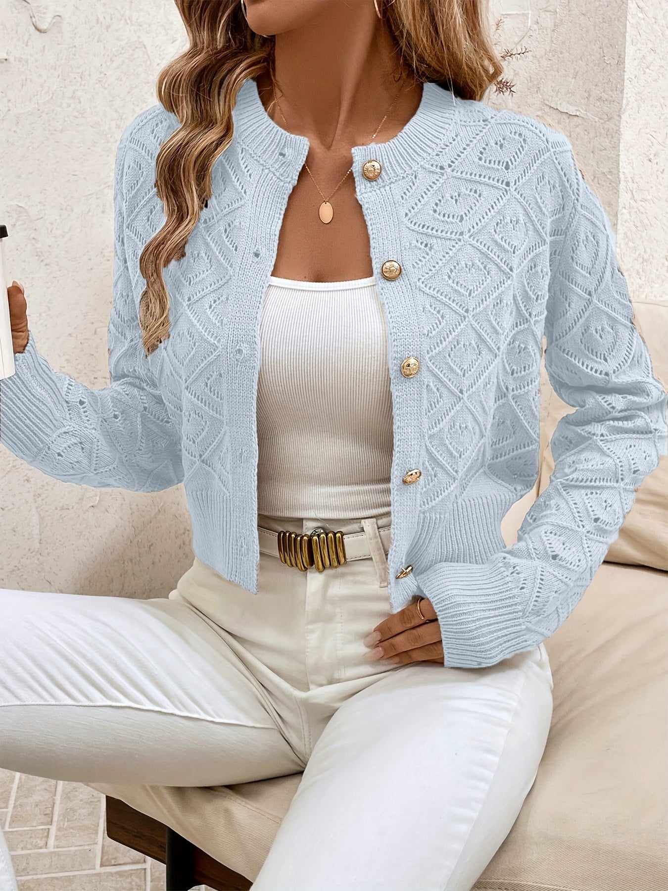 Sylvie - Cardigan Élégant Ajouré Boutonné
