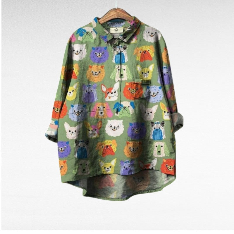 Fleur - Blouse Tendance Imprimé Chien