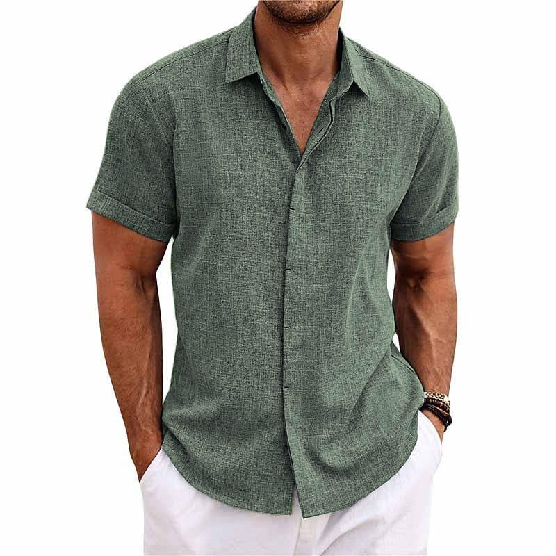 Theo - Chemise Lin Manches Courtes Décontractée Homme