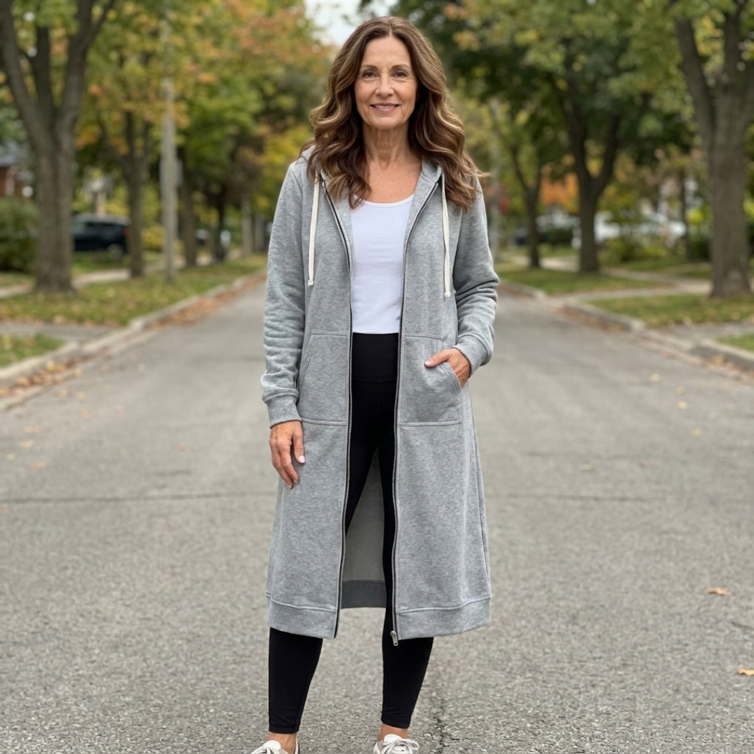 Sophie - Cardigan Élégant Maxi Zippé à Capuche