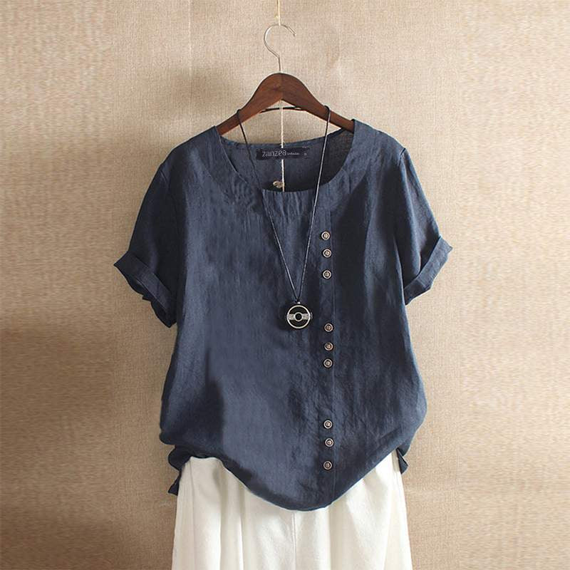 Chemise Femme En Lin Manches Courtes Bohème - Iris