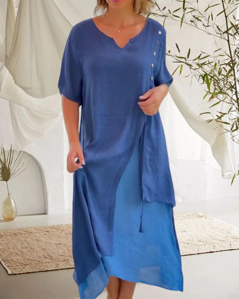 Apolline - Robe à manches courtes et col en V pour un style casual chic
